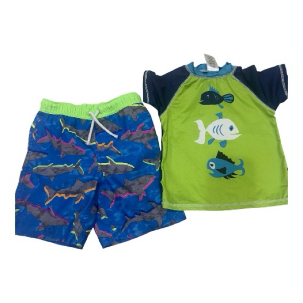 Kids Green and Blue Fish Rashguard Set